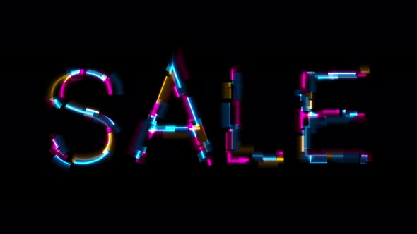 Abstract Glowing Glitch Effect Neon Sale Lettering