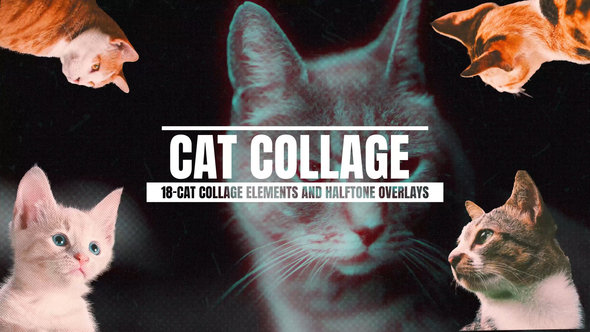 18-Cat Collage Elements And Halftone Overlays Elements template preview