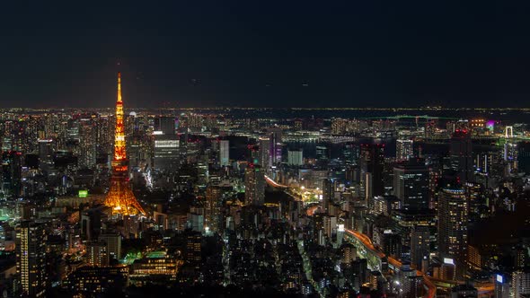 Tokyo Night Aerial Cityscape Traffic Japan Time Lapse alt