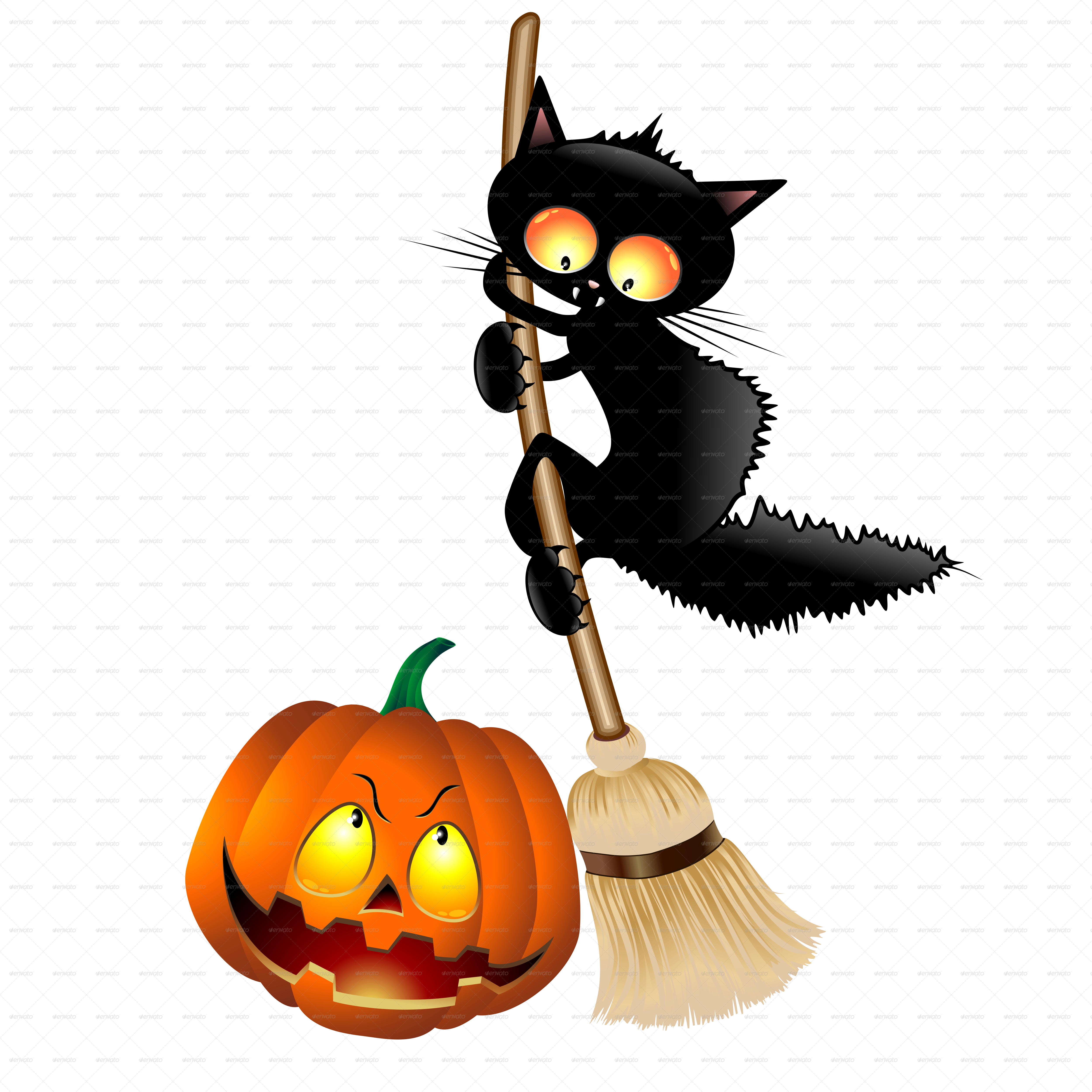 Funny Halloween Cartoon  Cat  Mouse and Pumpkin by 