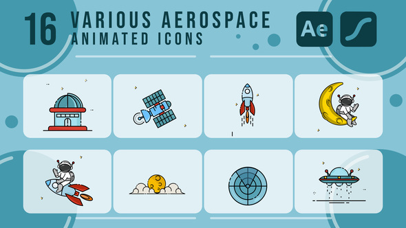 set of aerospace icon line color vector icon 2d animation video for astronomy concept Openers template preview