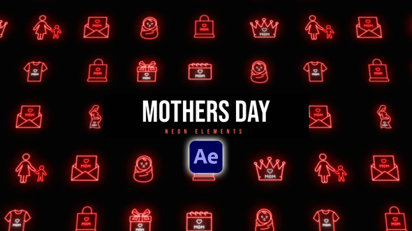 Mothers Day Neon Icons Elements template preview