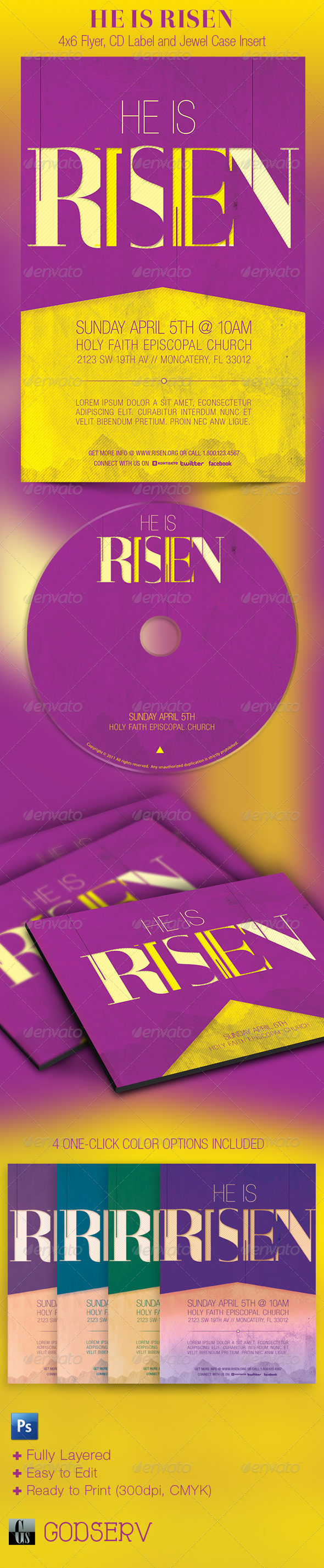 Risen Flyer CD Template - Church Flyers