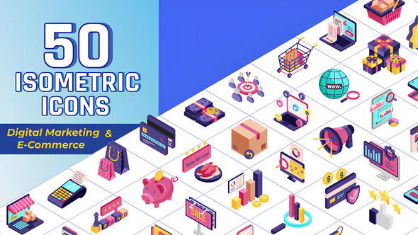 Isometric Icons Digital Marketing Elements template preview