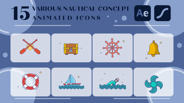 set of nautical icon line color 2D animation video Elements template preview