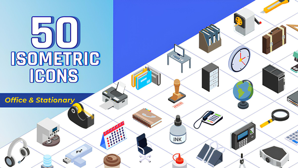 Isometric Icons Office Stationary Elements template preview