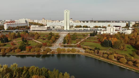 Pond in Victory Park in Autumn in Zelenograd of Moscow Russia