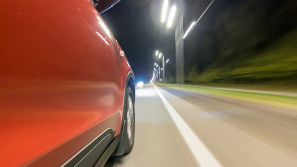 Drivelapse From Side of Car Moving on a Night Highway Timelapse Hyperlapse alt