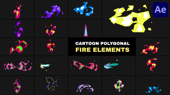Cartoon Polygonal Fire Elements | After Effects Elements template preview