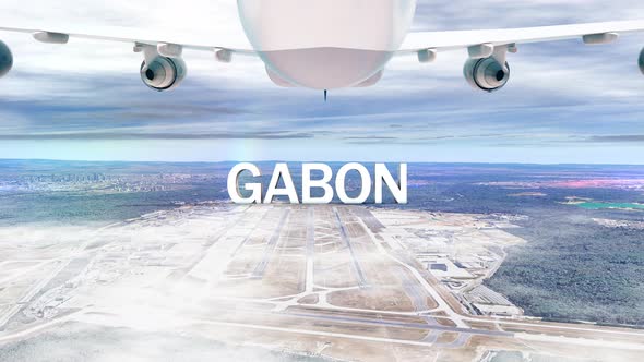 Commercial Airplane Over Clouds Arriving Country Gabon