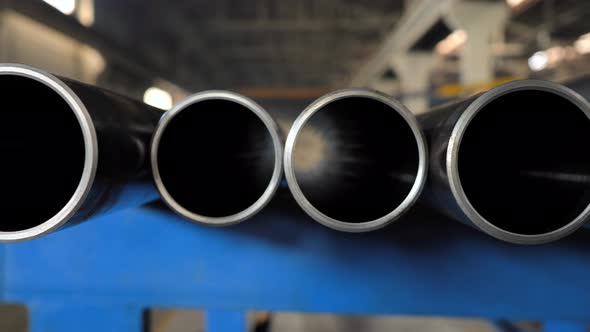 Metallic Pipes on Warehouse, Rows of Metal Pipes