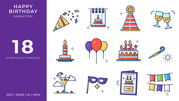 Happy Birthday Animated Icons | After Effects Elements template preview