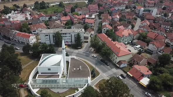 Aerial view of the mosque in the city alt