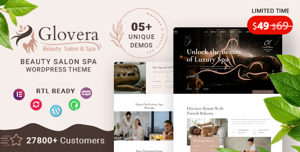 Glovera – Beauty Salon Spa WordPress Theme