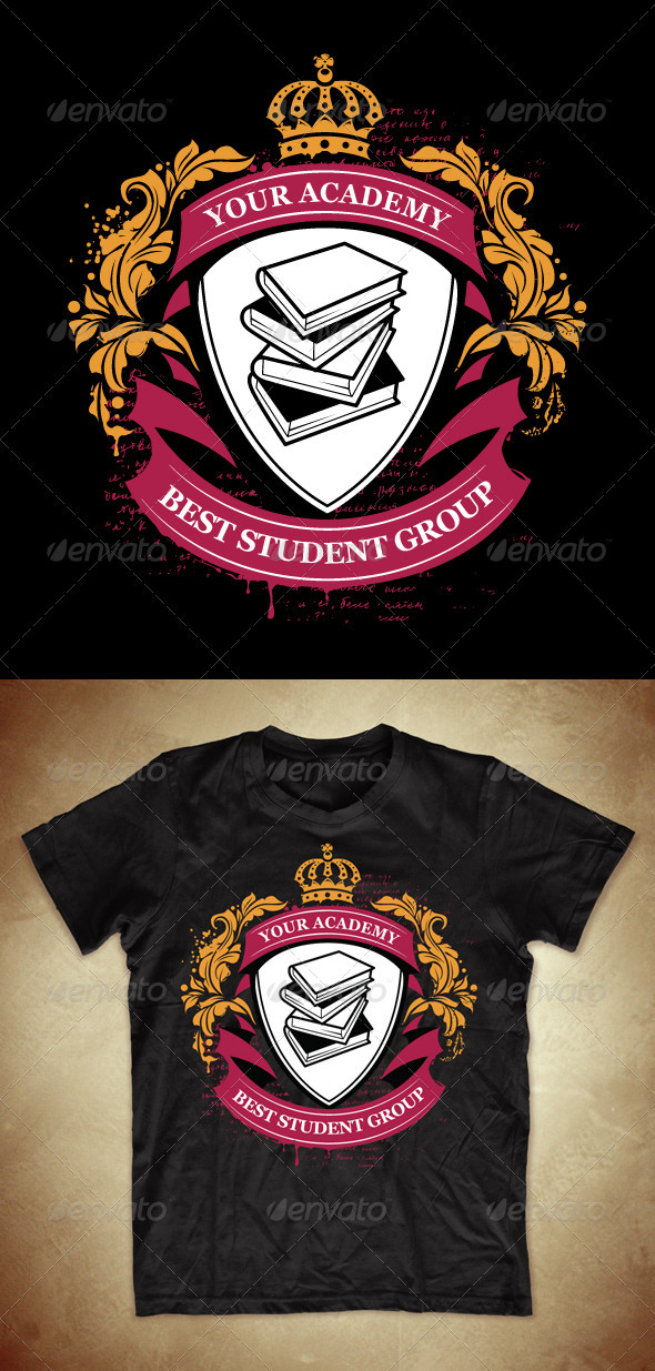 Grunge T-shirt Design with Classic Academy Symbols - Academic T-Shirts