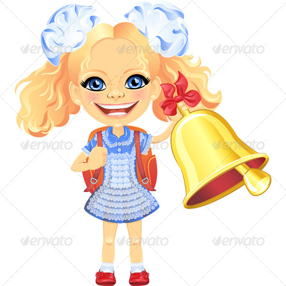 Vector Smiling Schoolgirl with Bell - People Characters