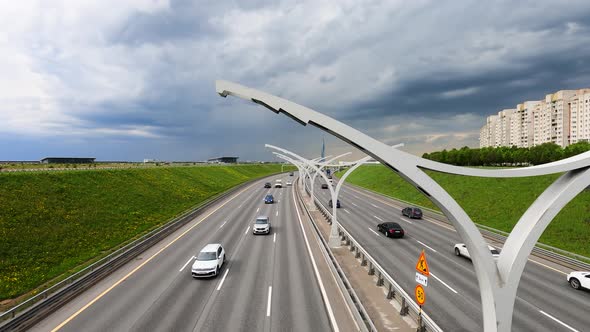 Cars in Road Transport Highway Automobile Traffic on the Roads of the City