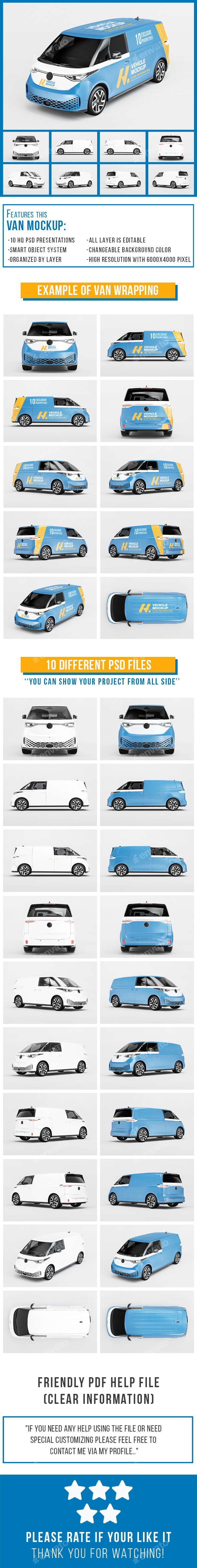 3D Rendered Volkswagen ID Buzz Electric Cargo Van LWB Wrapping Mockup Set
