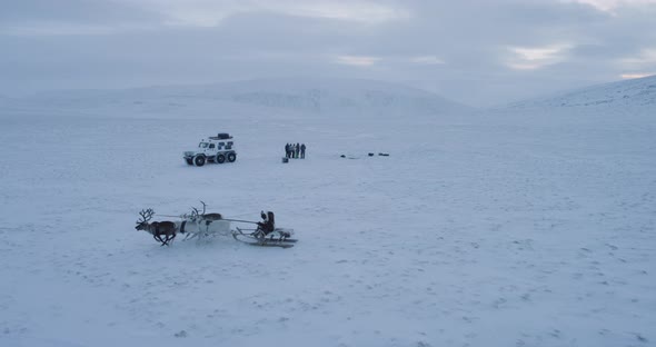 Big Camp of Yurts in the Middle of Arctic Taking alt