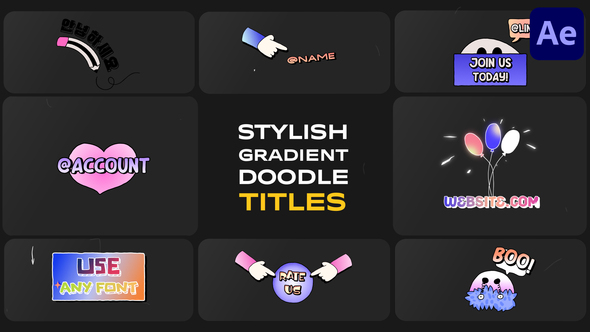 Stylish Gradient Doodle Titles for After Effects Titles template preview