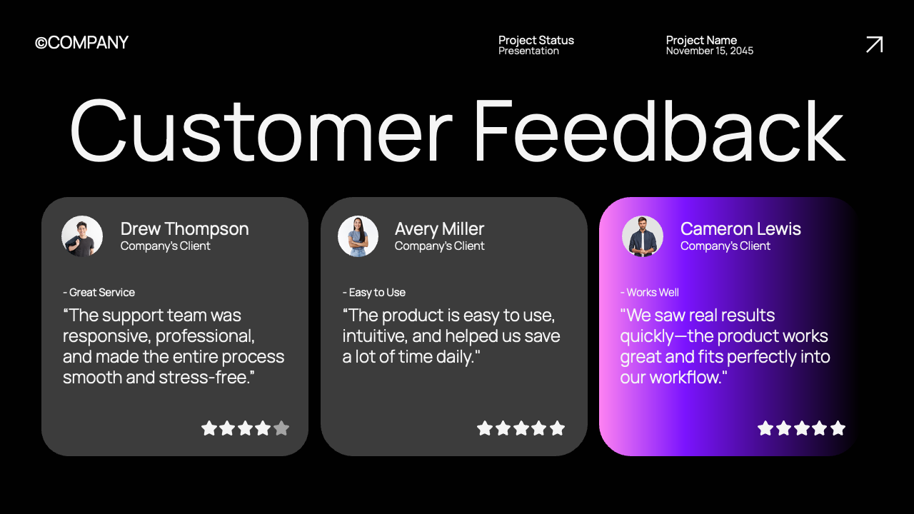 Black Purple Modern Project Status Presentation, Presentation Templates