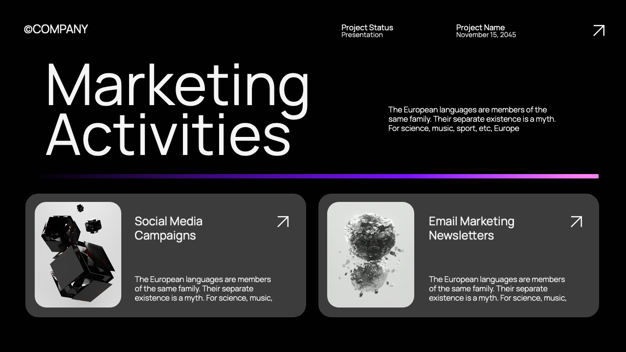 Black Purple Modern Project Status Presentation, Presentation Templates