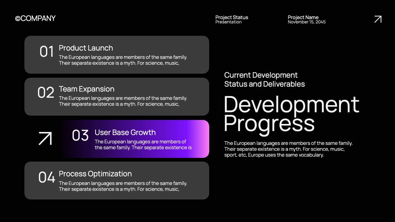 Black Purple Modern Project Status Presentation, Presentation Templates
