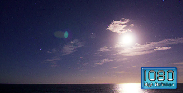 Cloudy Night Moon Timelapse Over Empty Ocean