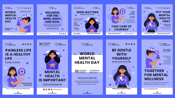 Mental Health Day Feed and Stories Instagram Openers template preview