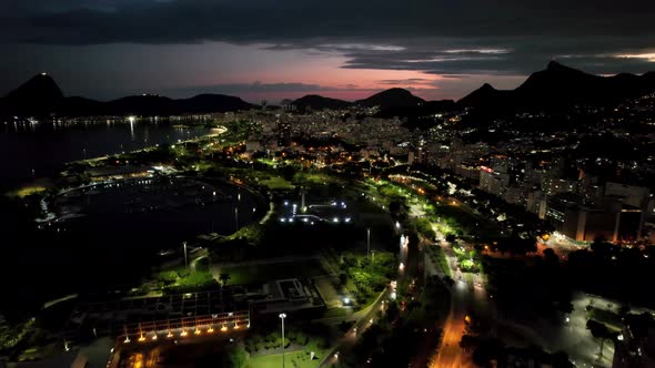Sunset aerial view of downtown district of Rio de Janeiro Brazil. alt
