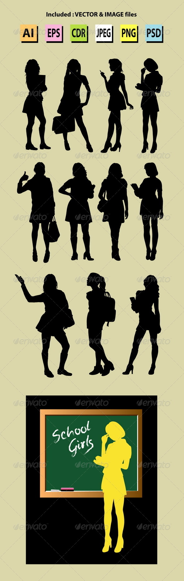 Schoolgirl & Business Woman Silhouettes - People Characters