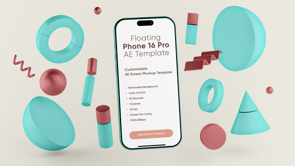 Floating Phone 16 Pro Screen Mockup Template Video Displays template preview