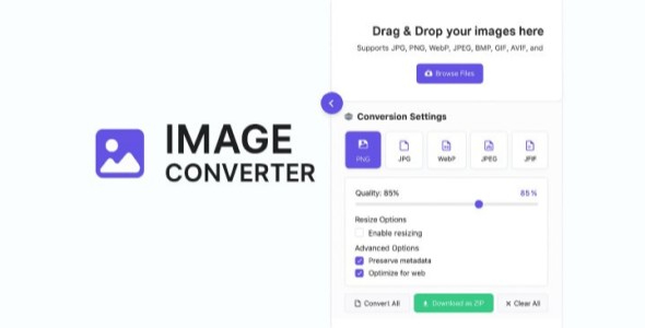 All-in-One Image Converter – PNG, JPG, WebP, JFIF | Resize & Optimize | Light/Dark Mode