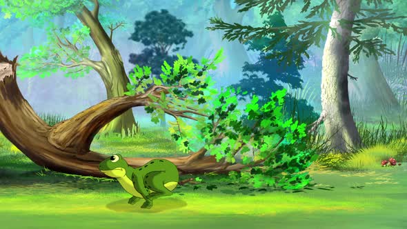 Green frog jumping in the forest HD