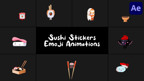 Sushi Stickers Emoji Animations for After Effects Elements template preview