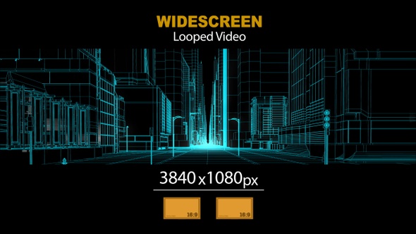 Widescreen Wireframe Neon City 01