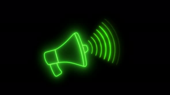 Green Color Neon Light Hand Speaker Animated On Black Background alt