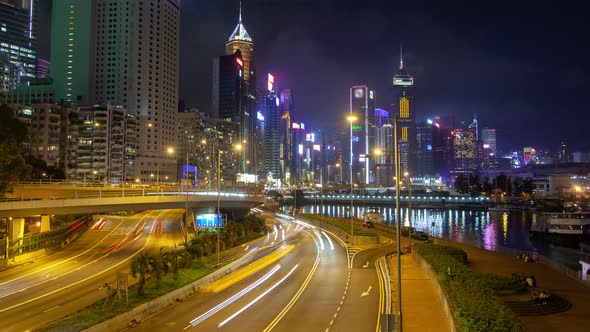 Timelapse Road with Illumination Near Hong Kong Harbour alt