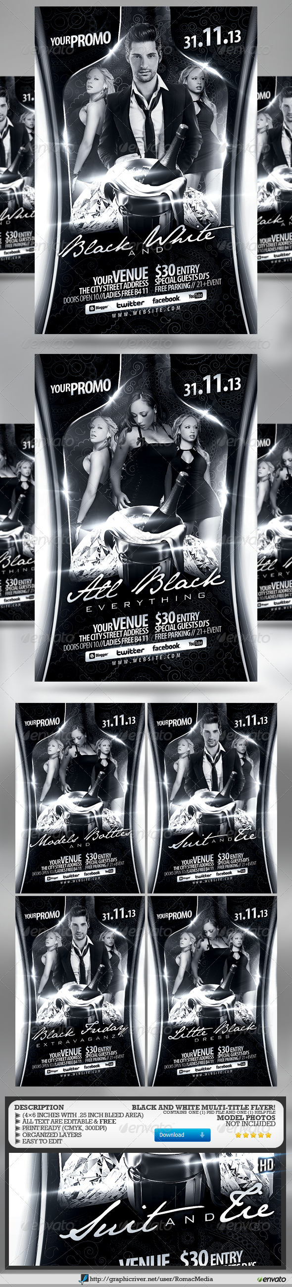 Black and White Multi-Title Party Flyer - Clubs & Parties Events