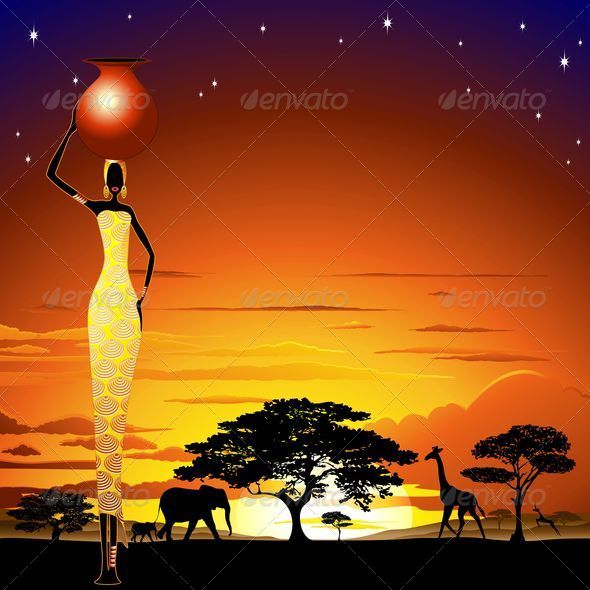African Woman on Wild Savannah Sunset by Bluedarkat | GraphicRiver