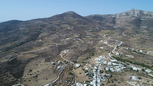 Village of Lefkes on the island of Paros in the Cyclades in Greece from the sky alt