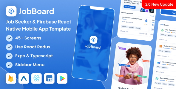 JobBoard - Job Seeker Firebase React Native Expo Mobile App Template