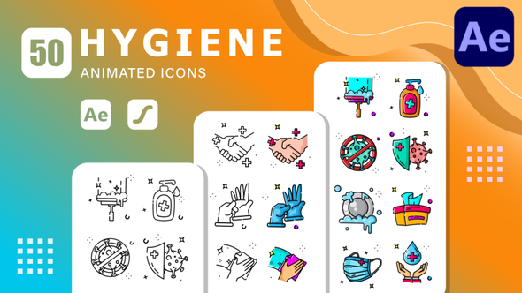 50 Hygiene Icons Pack Animated | After Effects & Lottie Animation Elements template preview
