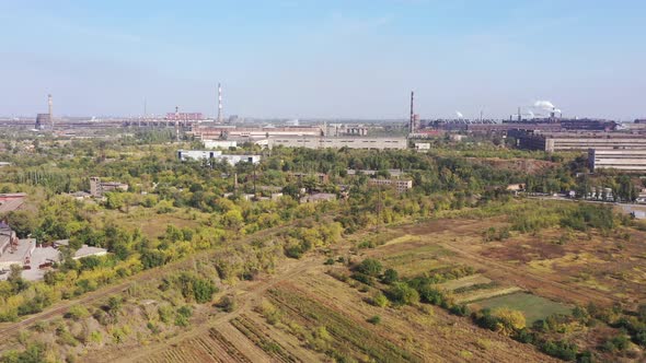 Industrial area of the city. Environmental pollution.