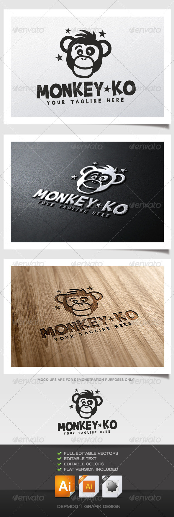 Monkey KO Logo - Animals Logo Templates