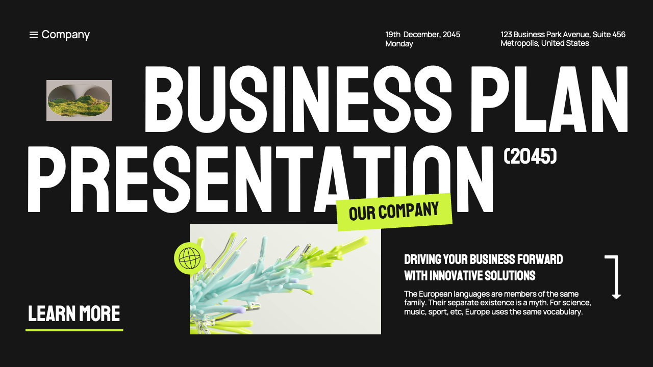 Black Neon Green White Business Plan Presentation, Presentation Templates