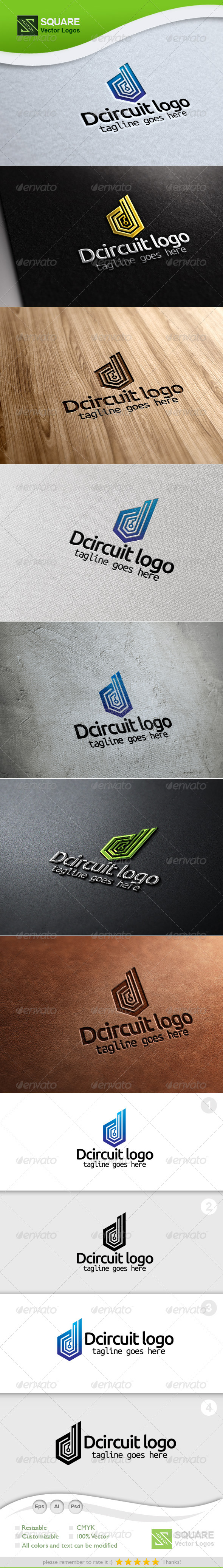 D, Circuit Vector Logo Template - Letters Logo Templates