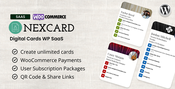 NexCard – vCard & Business Cards Builder WordPress SaaS