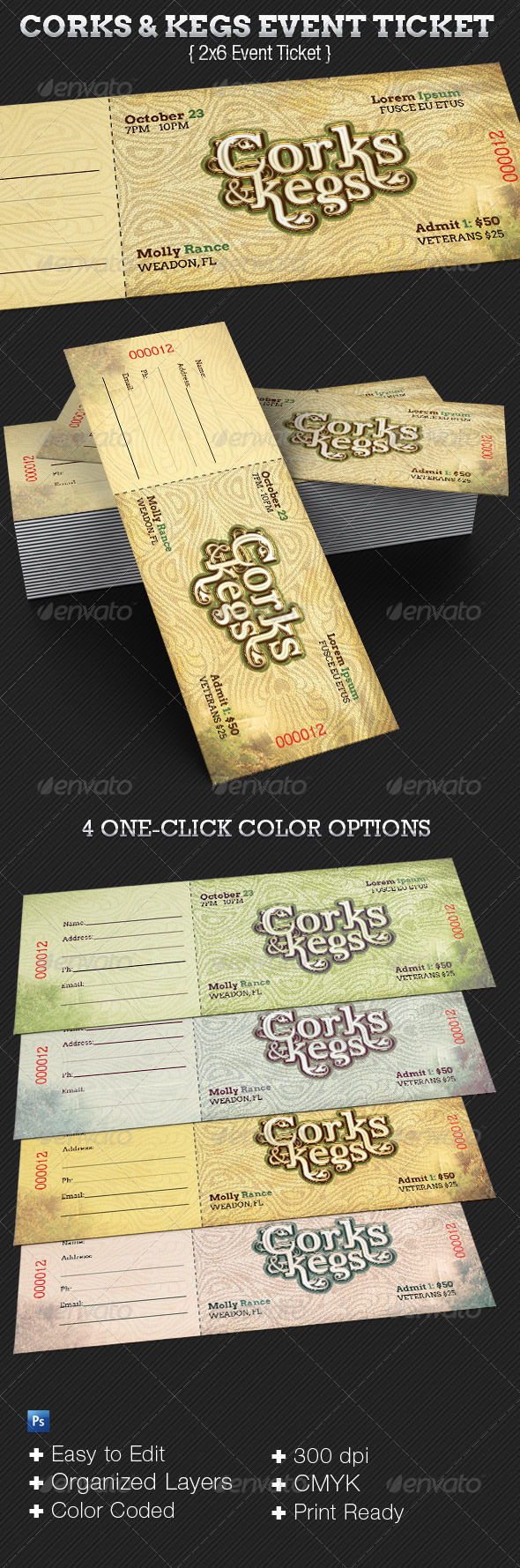 Corks And Kegs Ticket Template - Events Flyers