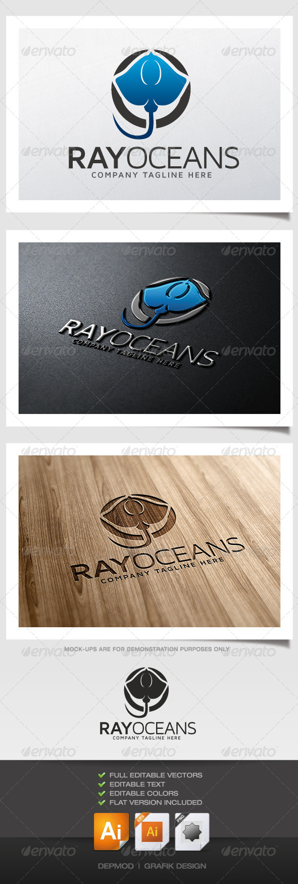 Ray Oceans Logo - Animals Logo Templates